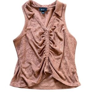 A189- Light brown collared tank top with ruffle details #fairycore #Y2K